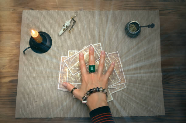 istock Tarot cards. Future reading concept. Fortune teller desk table. 930382230
