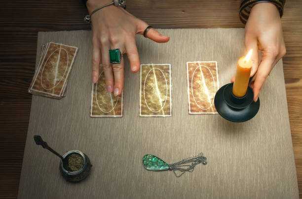 istock Tarot cards. Future reading concept. Fortune teller desk table. 930382250