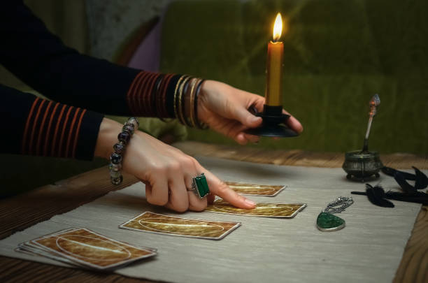 istock Tarot cards. Future reading concept. Fortune teller desk table. 930382274