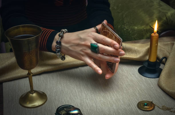 istock Tarot cards. Future reading concept. Fortune teller desk table. 930382294