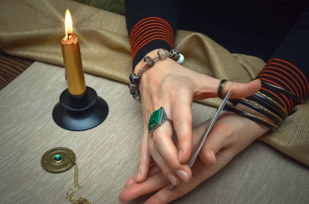 istock Tarot cards. Future reading concept. Fortune teller desk table. 930382310