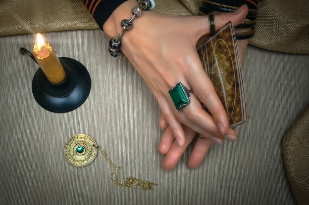 istock Tarot cards. Future reading concept. Fortune teller desk table. 930382314