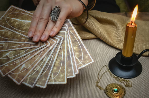 istock Tarot cards. Future reading concept. Fortune teller desk table. 930382340