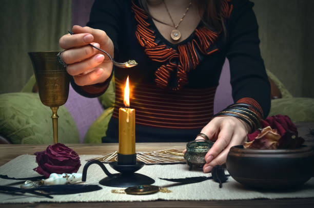 istock Tarot cards on fortune teller desk table. Future reading concept. 930385018