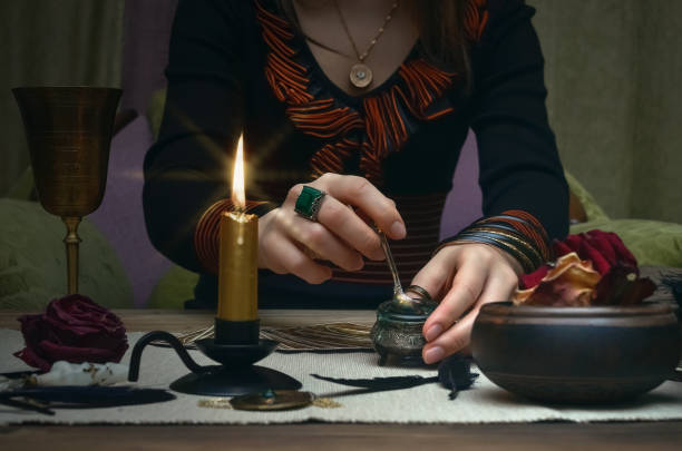istock Tarot cards on fortune teller desk table. Future reading concept. 930385020