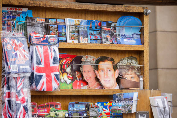 Souvenir stall with cut out postcards in London UK LONDON, UK - OCTOBER 28, 2012: Street souvenir stall with cut out postcards for sale princess of wales stock pictures, royalty-free photos & images