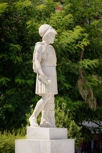 statue of Pericles carved in marble on the streets of Athens, Greece
