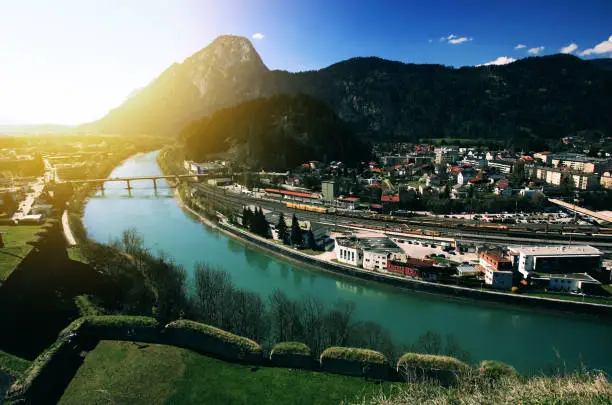 Kufstein town with Inn river in Austria