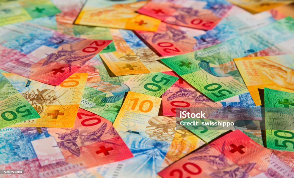 Swiss francs Collection of the new Swiss banknotes (issued in 2017) Swiss Currency Stock Photo