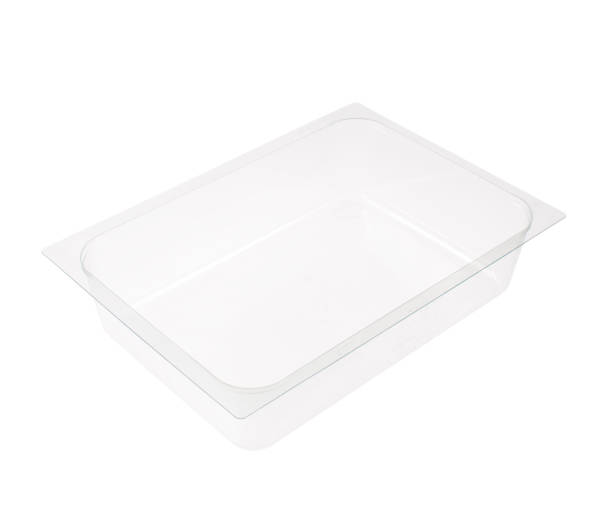 transparent food tray isolated on white background - plastic tray imagens e fotografias de stock