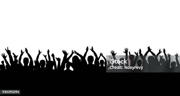Сrowd Di Persone Che Applaudono Silhouette - Immagini vettoriali stock e altre immagini di Folla - Folla, Sagoma - Controluce, Incitare