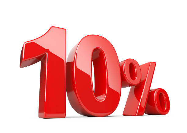 simbolo del dieci per cento rosso. tasso percentuale del 10%. sconto offerta speciale. - number 10 percentage sign number financial figures foto e immagini stock