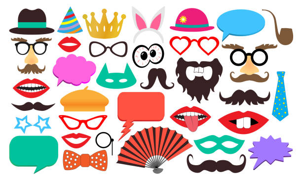 ilustrações de stock, clip art, desenhos animados e ícones de party birthday photo booth props - rabbit vector black composition