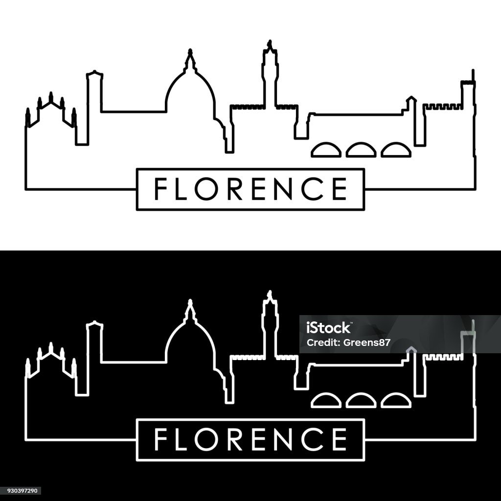 Florence skyline. Linear style. Editable vector file. Florence - Italy stock vector