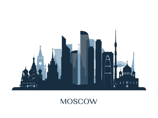 skyline von moskau, monochrome silhouette. vektor-illustration. - moskau stock-grafiken, -clipart, -cartoons und -symbole