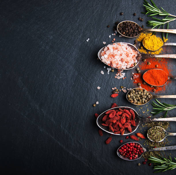 istock Different kind of spices in vintage spoons 930403470