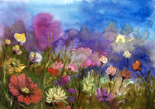 spring flowers, painted background