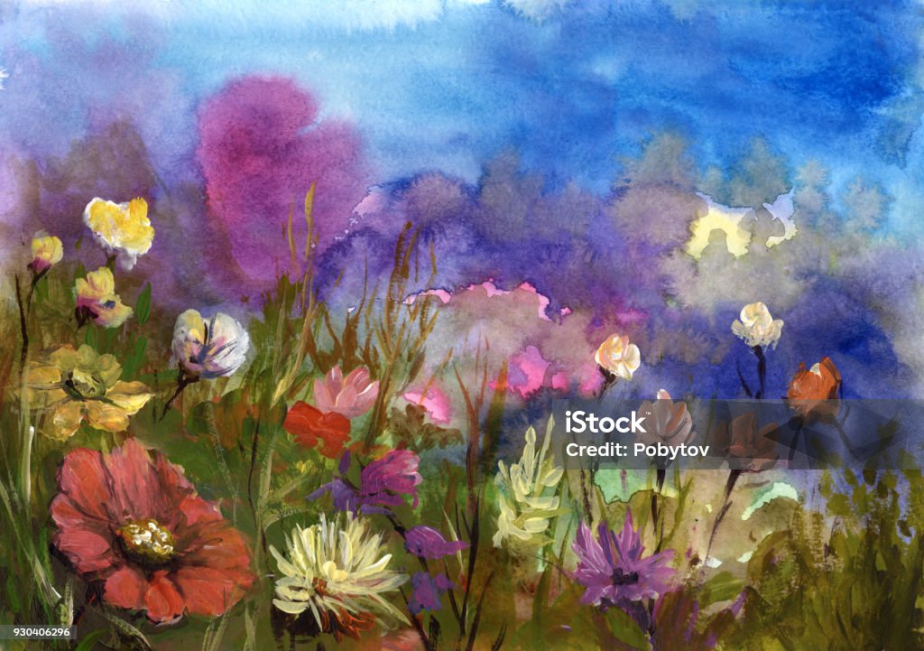 spring flowers, painted background Flower stock illustration