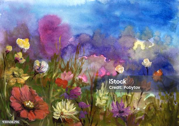 Spring Flowers Painted Background Stock Illustration - Download Image Now - Flower, Painting - Activity, Art