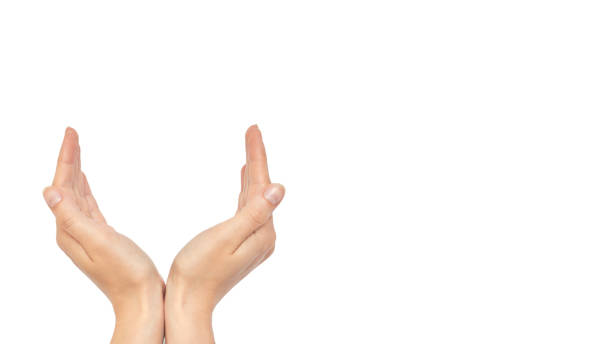 istock Beautiful female hand protect gesture. Isolated on white background. copy space, template. 930406544