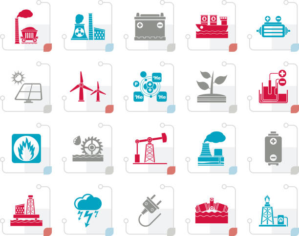 stylizowane ikony energii elektrycznej i źródła energii - industrial ship flash stock illustrations