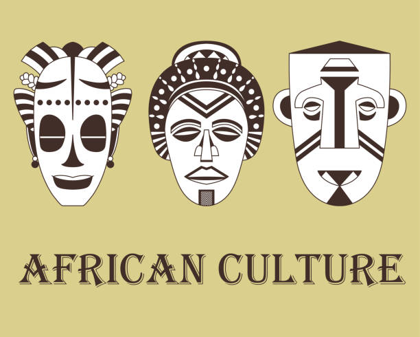 istock Set of three traditional African masks on a beige background. 930407838