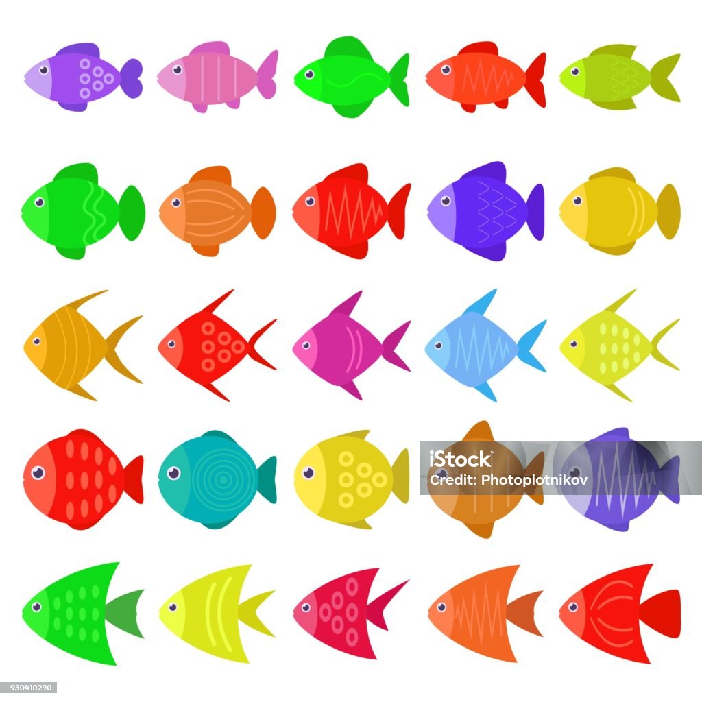 Cute Colorful Fish Icons Set In Flat Style Tropical Fish Sea And Aquarium  Fish Set Isolated On White Background Vector Illustration Stock  Illustration - Download Image Now - iStock