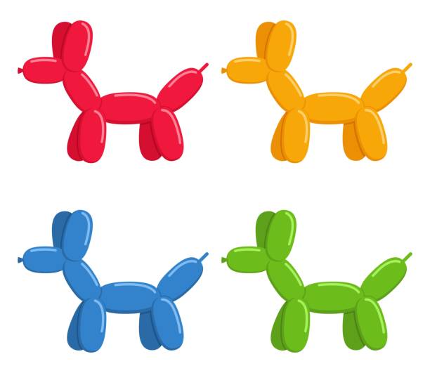 illustrations, cliparts, dessins animés et icônes de chiens de ballon mis isolé sur fond blanc. bulle mignons animaux chiens jouets style plat. illustration vectorielle - balloon twisted shape animal