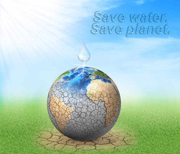 istock Water drop falls to dried planet. 930411244