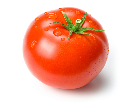 Tomatoes, garlic, peppers, basil on a white isolated background. Ingredients for tomato sauce