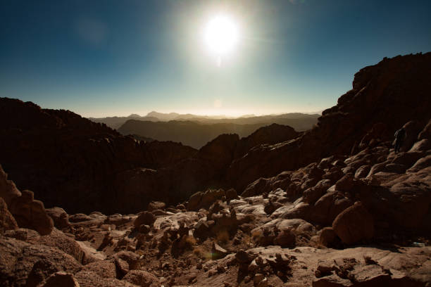 Beautiful landscape of Sinai mountains in Egypt at sunrise. Beautiful landscape of Sinai mountains in Egypt illuminated by first rays of sun at sunrise. egypt horizon over land sun shadow stock pictures, royalty-free photos & images