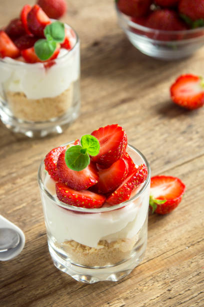 istock Strawberry cheesecake in glasses 930424710