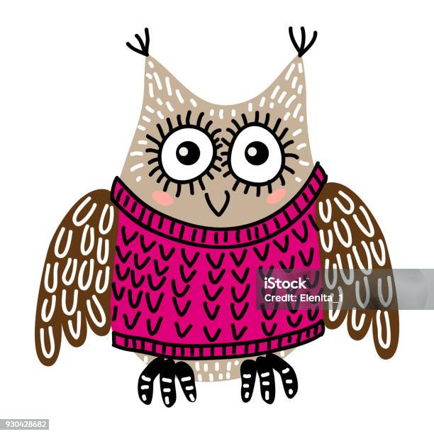 Cute Cartoon Owl Stock Illustration - Download Image Now - Animal, Animal Body Part, Animal Themes