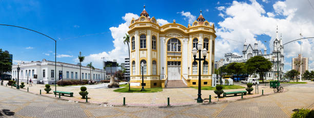 Panorama of the Historical Museum, the Casa de Cultura and the Matriz church in Itajai, Santa Catarina, Brazil. stock photo