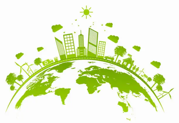 Vector illustration of Ecology concept with green city on earth
