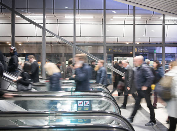 istock Train station platform escalators, Stockholm city 930436698