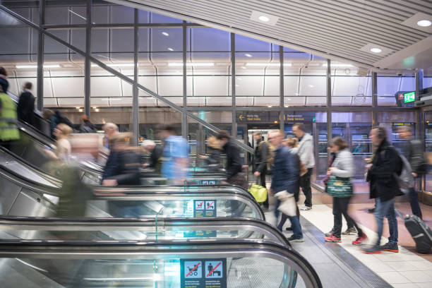 istock Train station platform escalators, Stockholm city 930436886