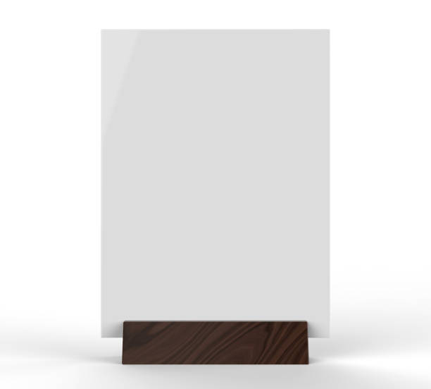 istock Table talkers promotional upright menu table tent top sign holder table menu card display stand picture frame for mock up and template design. 3d render illustration. 930439822