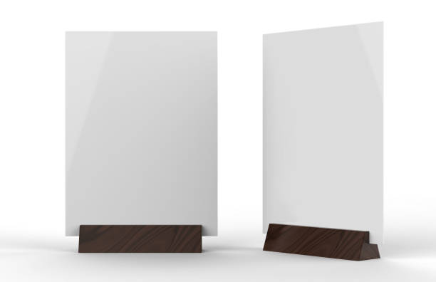 istock Table talkers promotional upright menu table tent top sign holder table menu card display stand picture frame for mock up and template design. 3d render illustration. 930439932