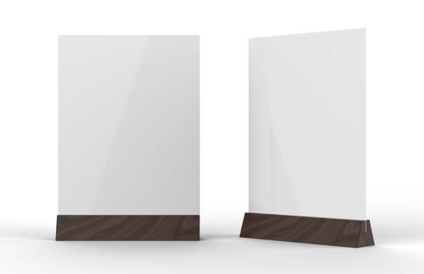 istock Table talkers promotional upright menu table tent top sign holder table menu card display stand picture frame for mock up and template design. 3d render illustration. 930440008