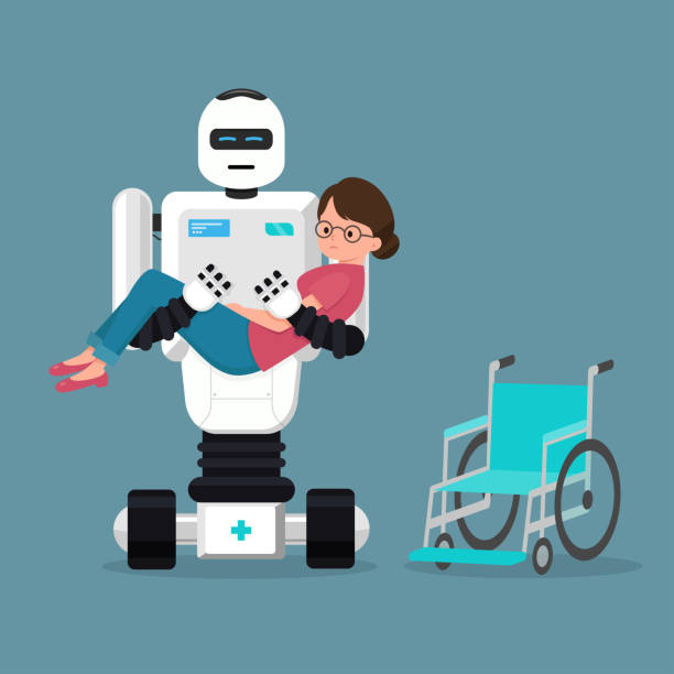 Medical Robot caring for patient vector art illustration