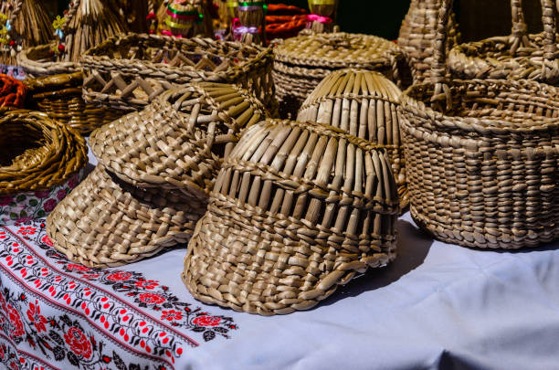 istock Different wicker products for sale on a fair 930448216