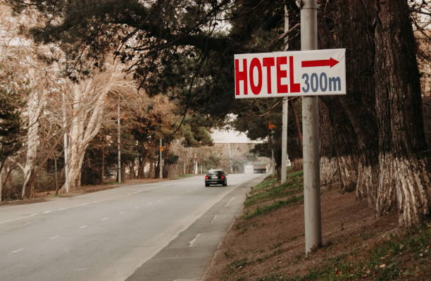 istock Hotel sign closeup  in the town 930448560