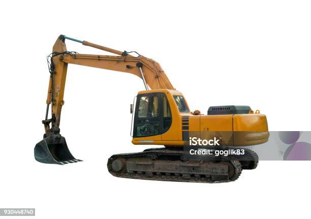 Industrial Machinery Isolated On White Stock Photo - Download Image Now - Backhoe, White Background, Construction Site