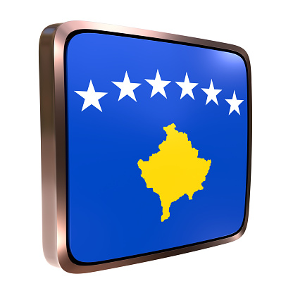3d rendering of a Kosovo flag icon with a metallic frame. Isolated on white background.