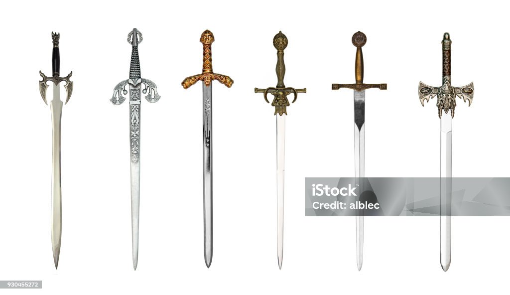 Six medieval swords Six beautiful medieval swords isolated on white Sword Stock Photo