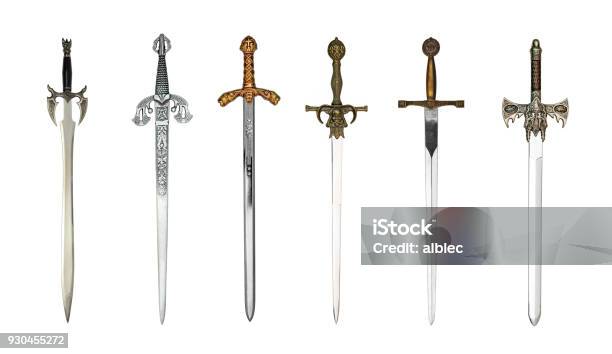 Six Medieval Swords Stock Photo - Download Image Now - Sword, Medieval, Cut Out