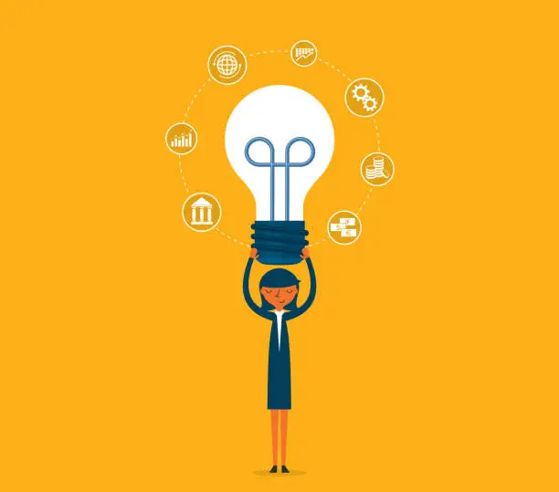 Vector illustration of Idea - lightbulb - Businesswoman