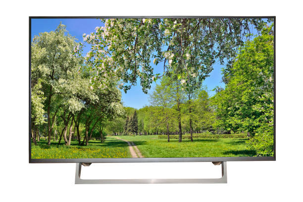 istock Modern high-definition TV or monitor with spring landscape on screen 930458432