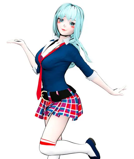 Photo of 3D japanese anime schoolgirl.